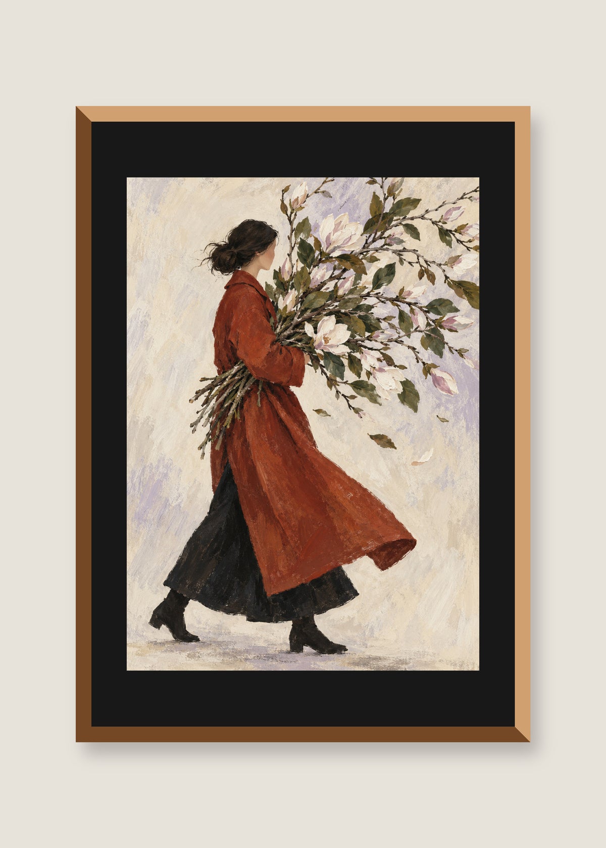 Garden Coat, Black mat with natural oak frame