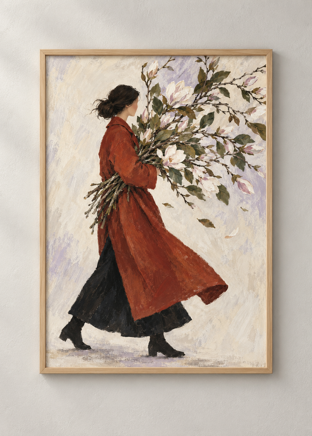 Garden Coat framed natural oak 50 x 70 cm art print