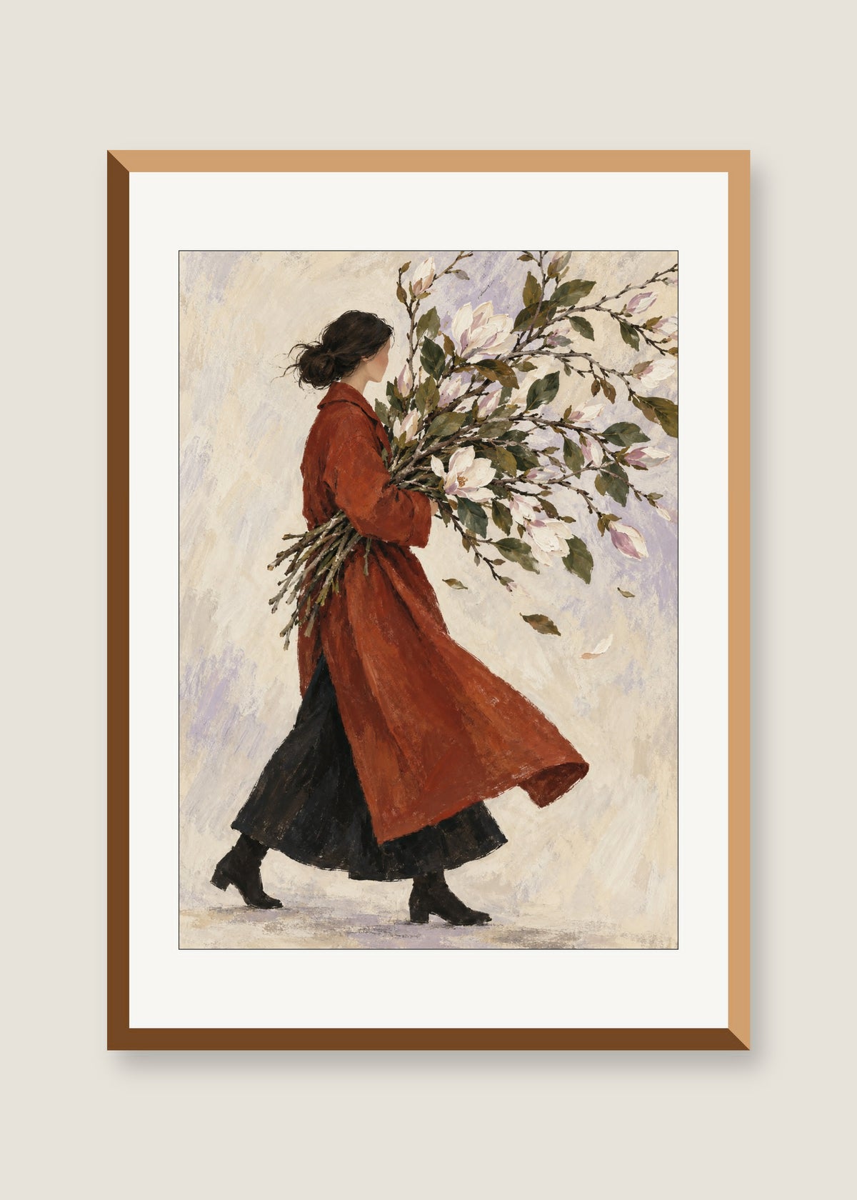 Garden Coat, White mat with natural oak frame