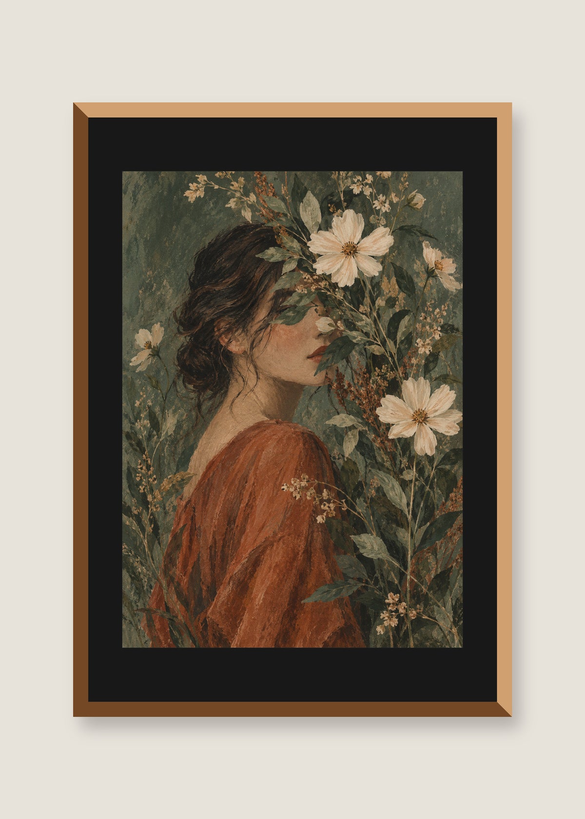 Garden Veil, Black mat with natural oak frame