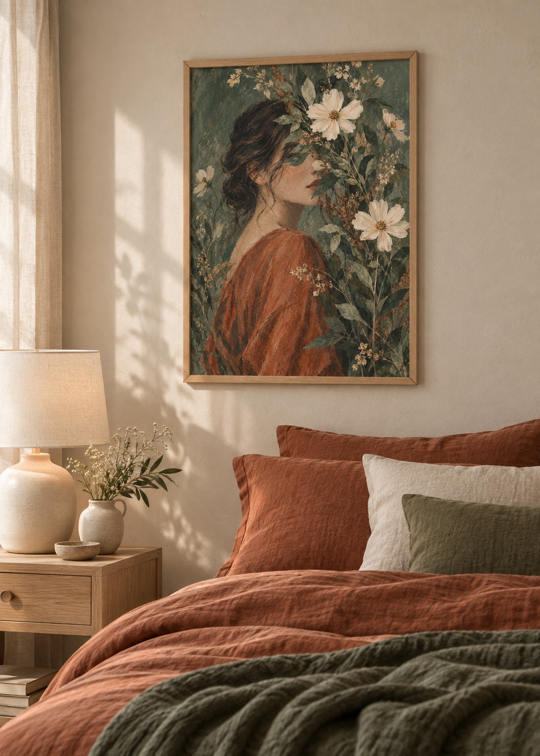 Garden Veil, framed 50 by 70 centimetre art print styled in an interior