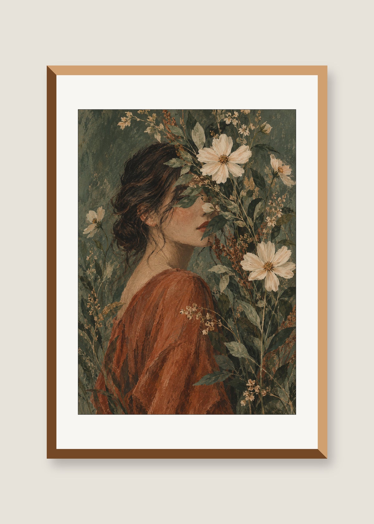 Garden Veil, White mat with natural oak frame