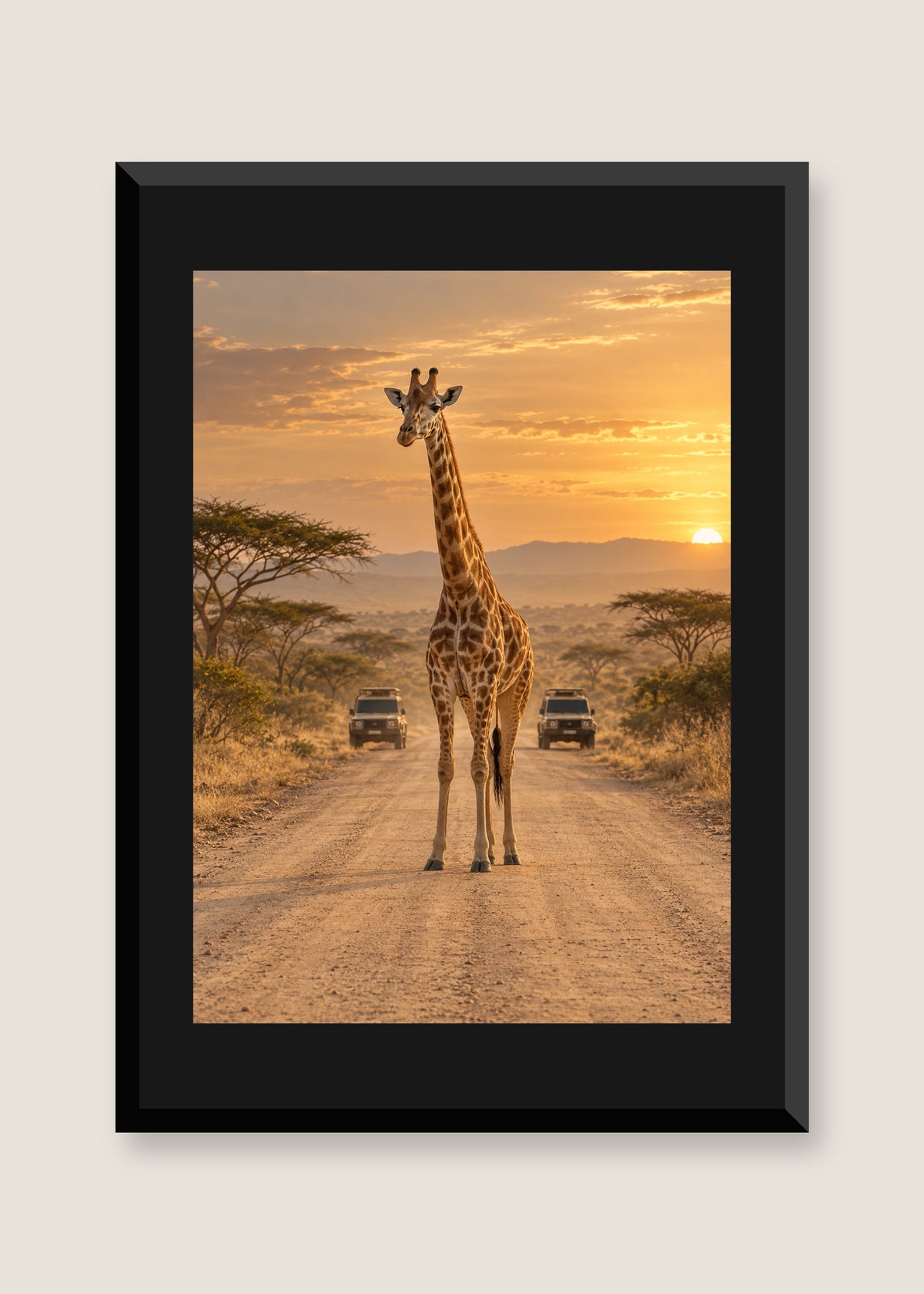 Giraffe Crossing, Black mat with black frame