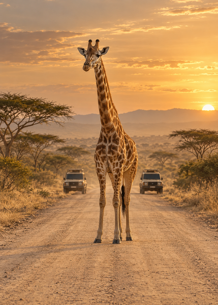 Giraffe Crossing, artwork only print