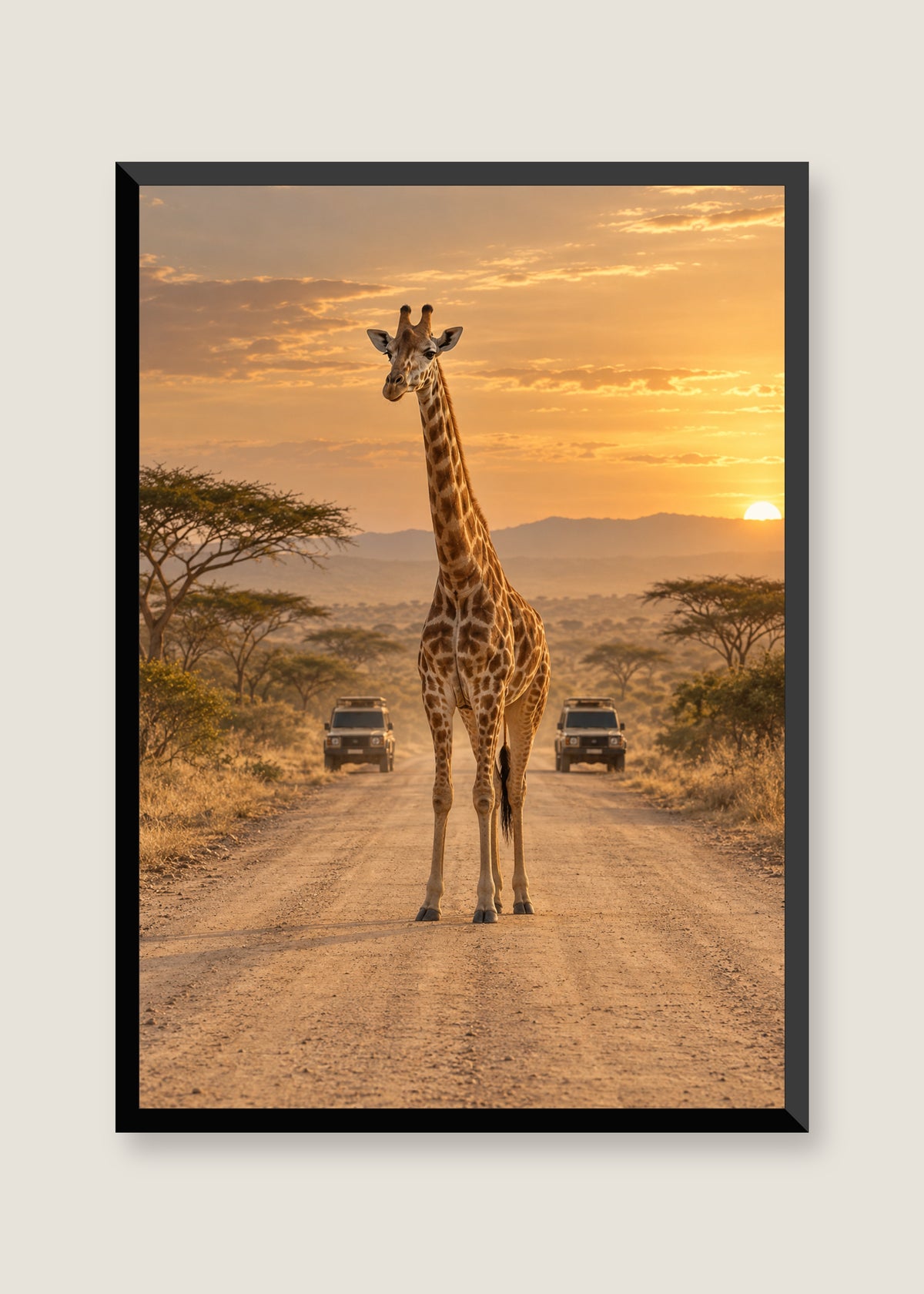 Giraffe Crossing, No mat with black frame
