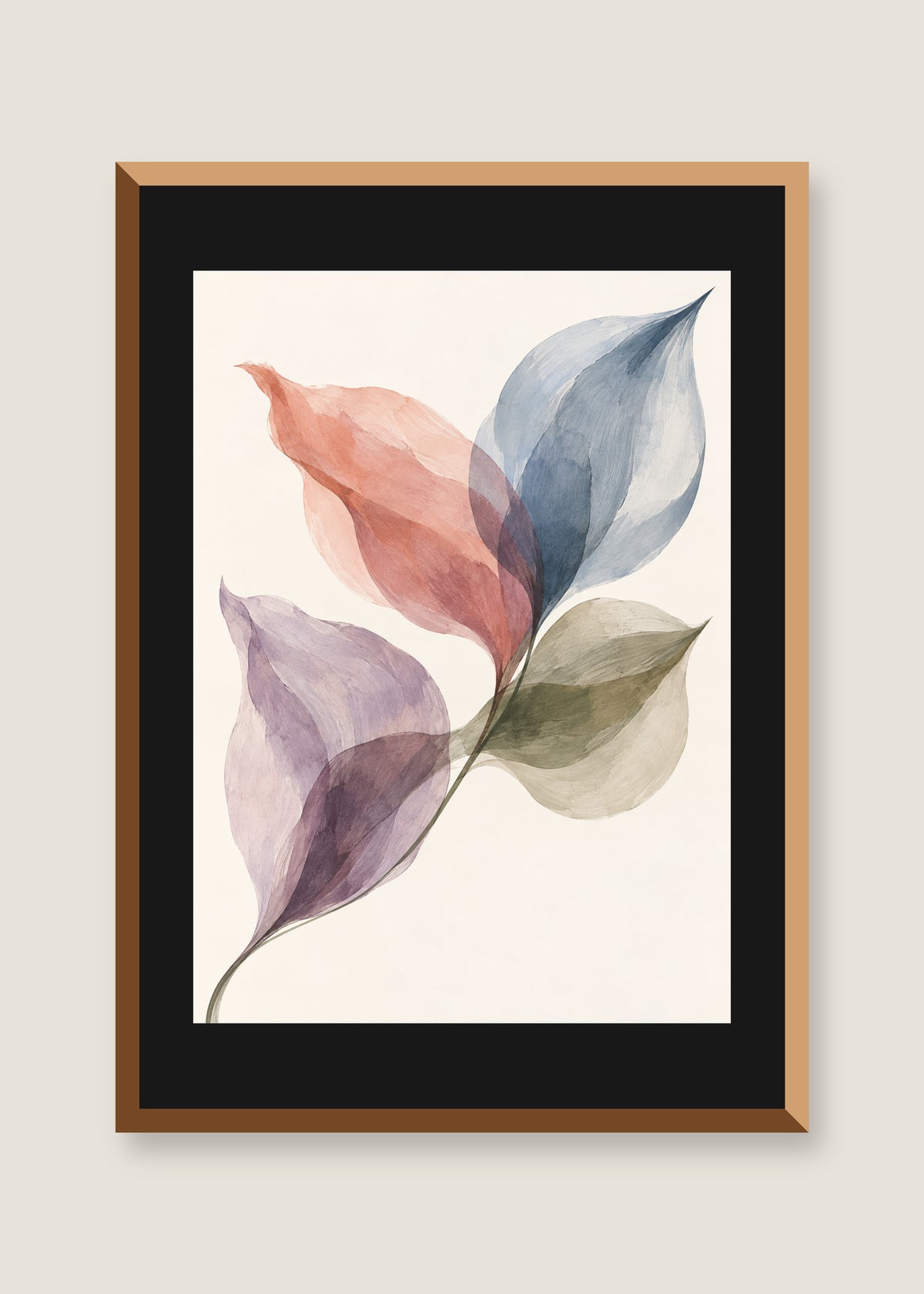 Glass Petals No. 02, Black mat with natural oak frame