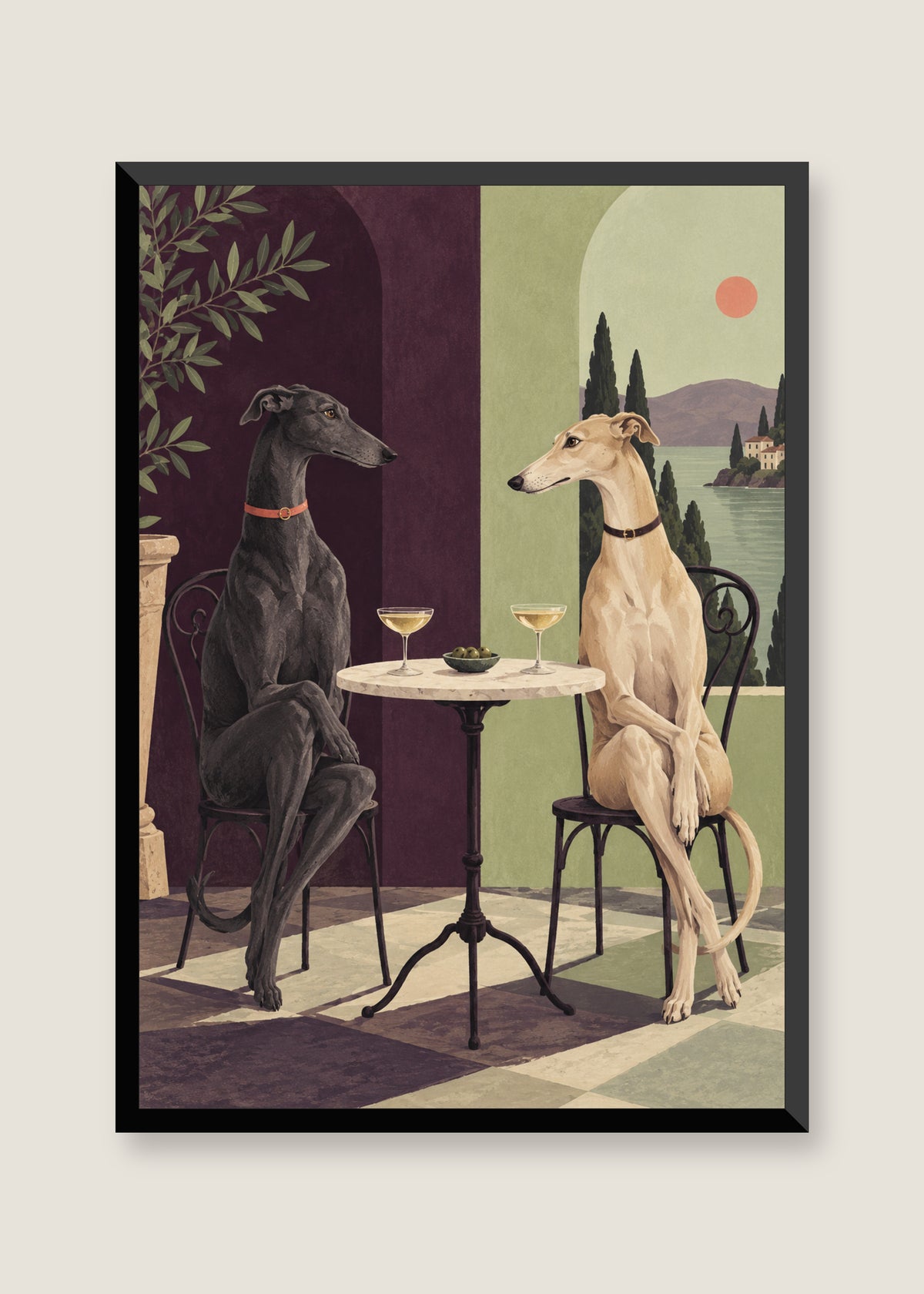 Greyhounds at Five, No mat with black frame