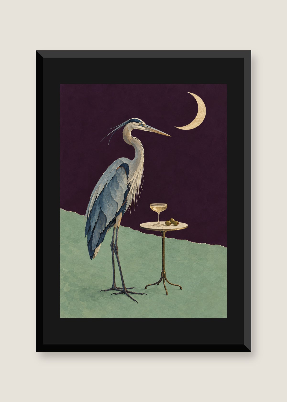 Herons After Midnight, Black mat with black frame