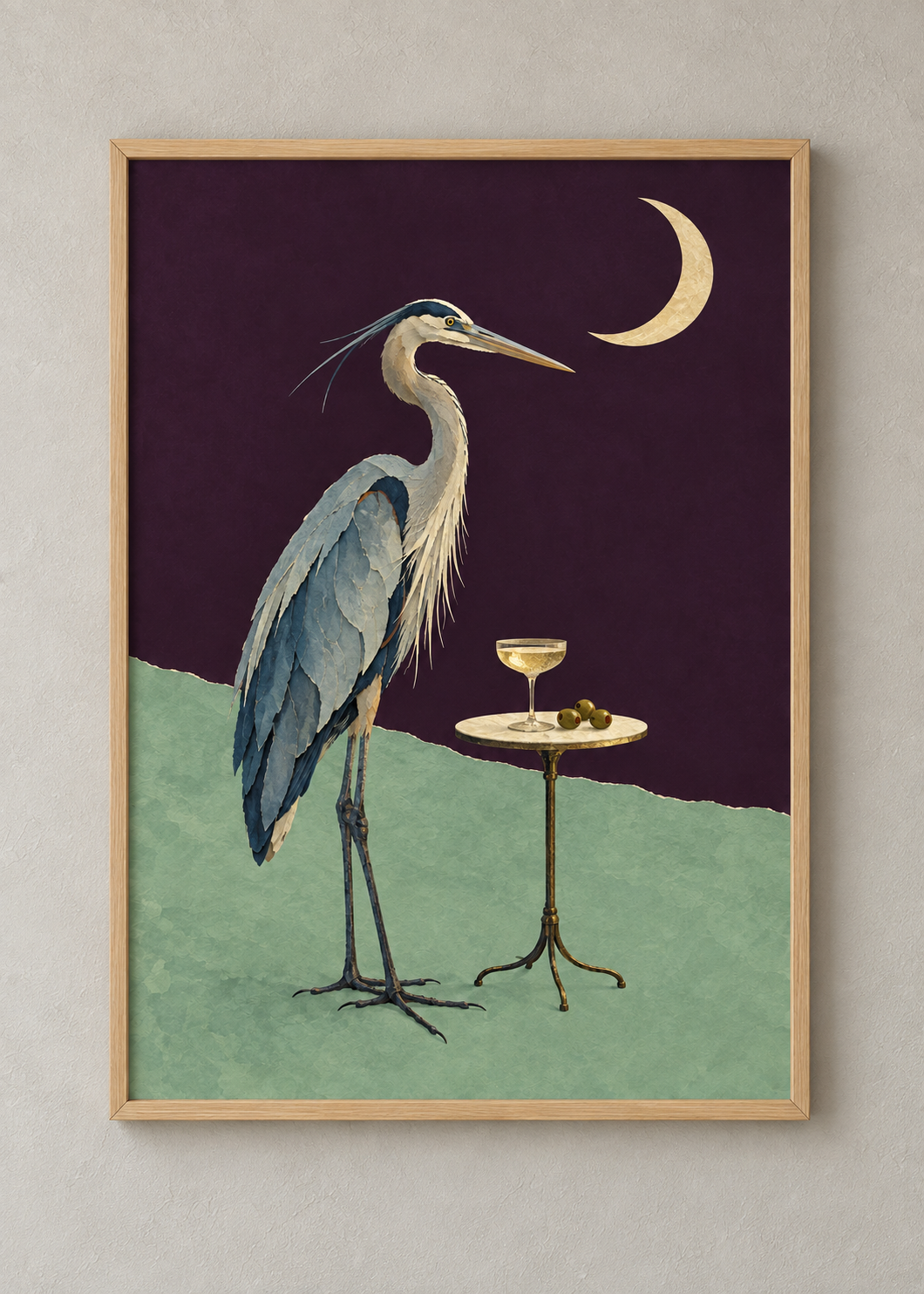 Herons After Midnight framed natural oak 50 x 70 cm art print