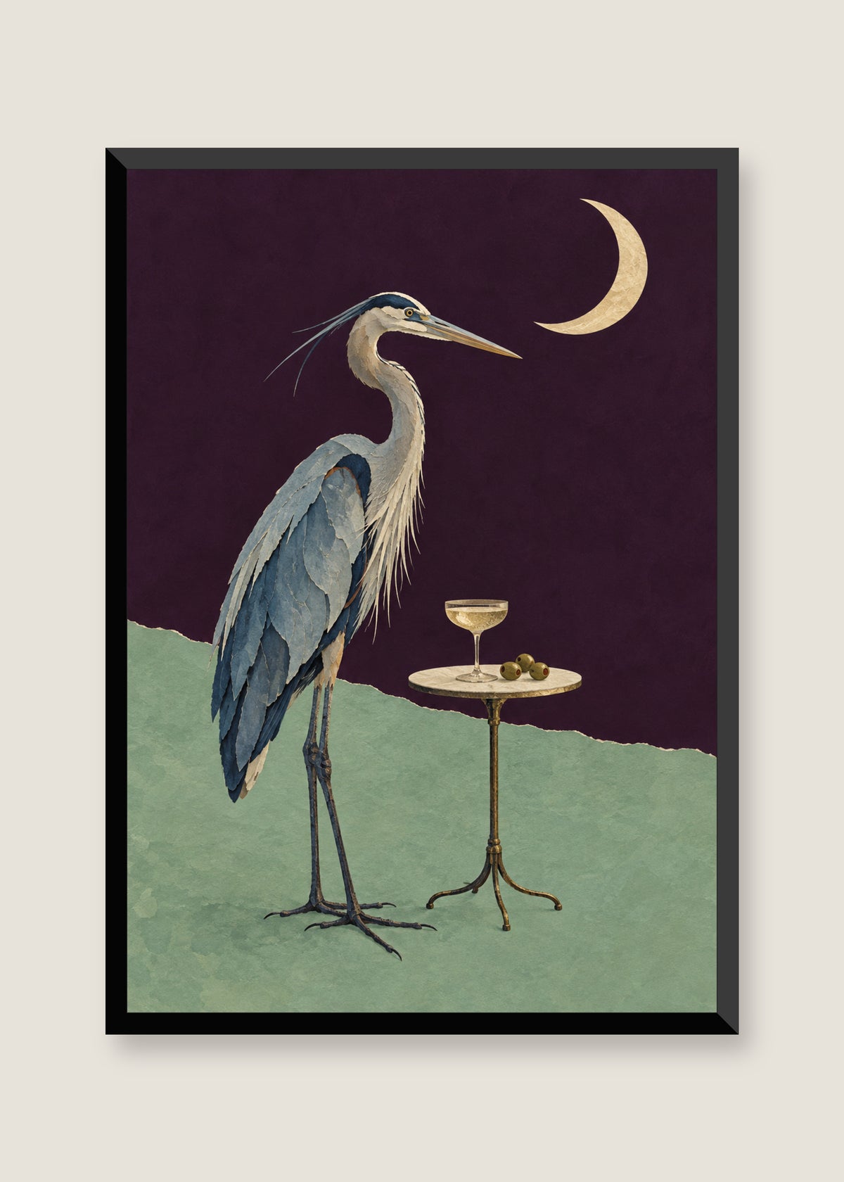 Herons After Midnight, No mat with black frame