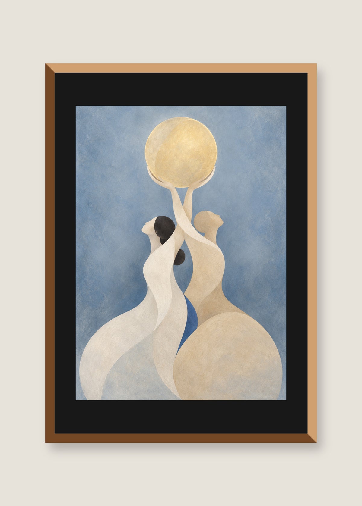 Holding the Light, Black mat with natural oak frame