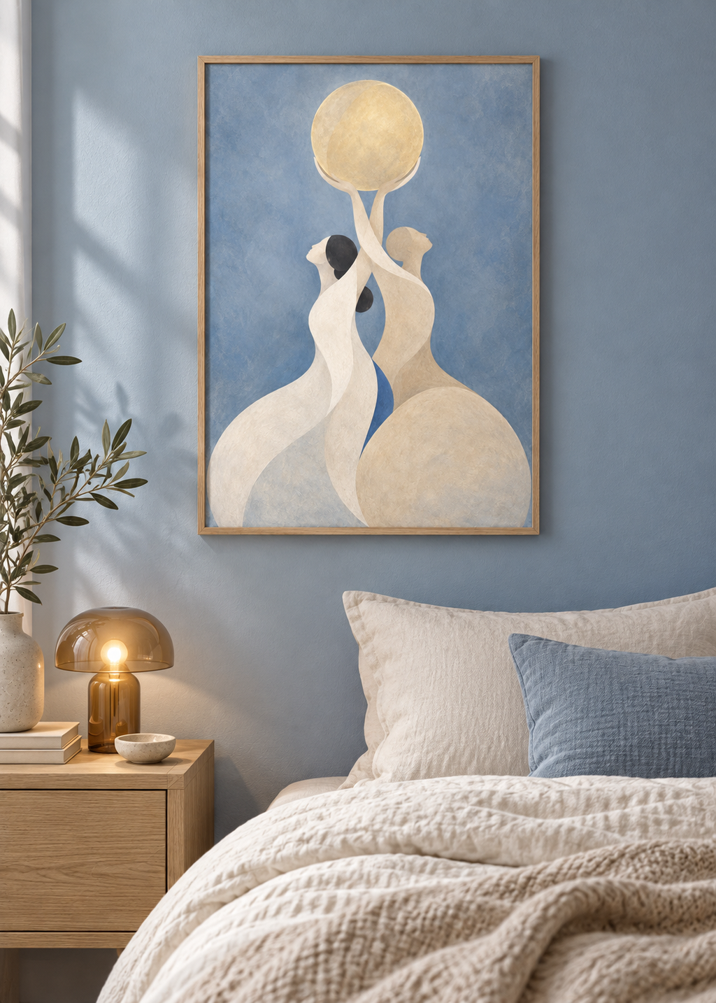 Holding the Light framed 50 x 70 cm poster styled in a contemporary interior