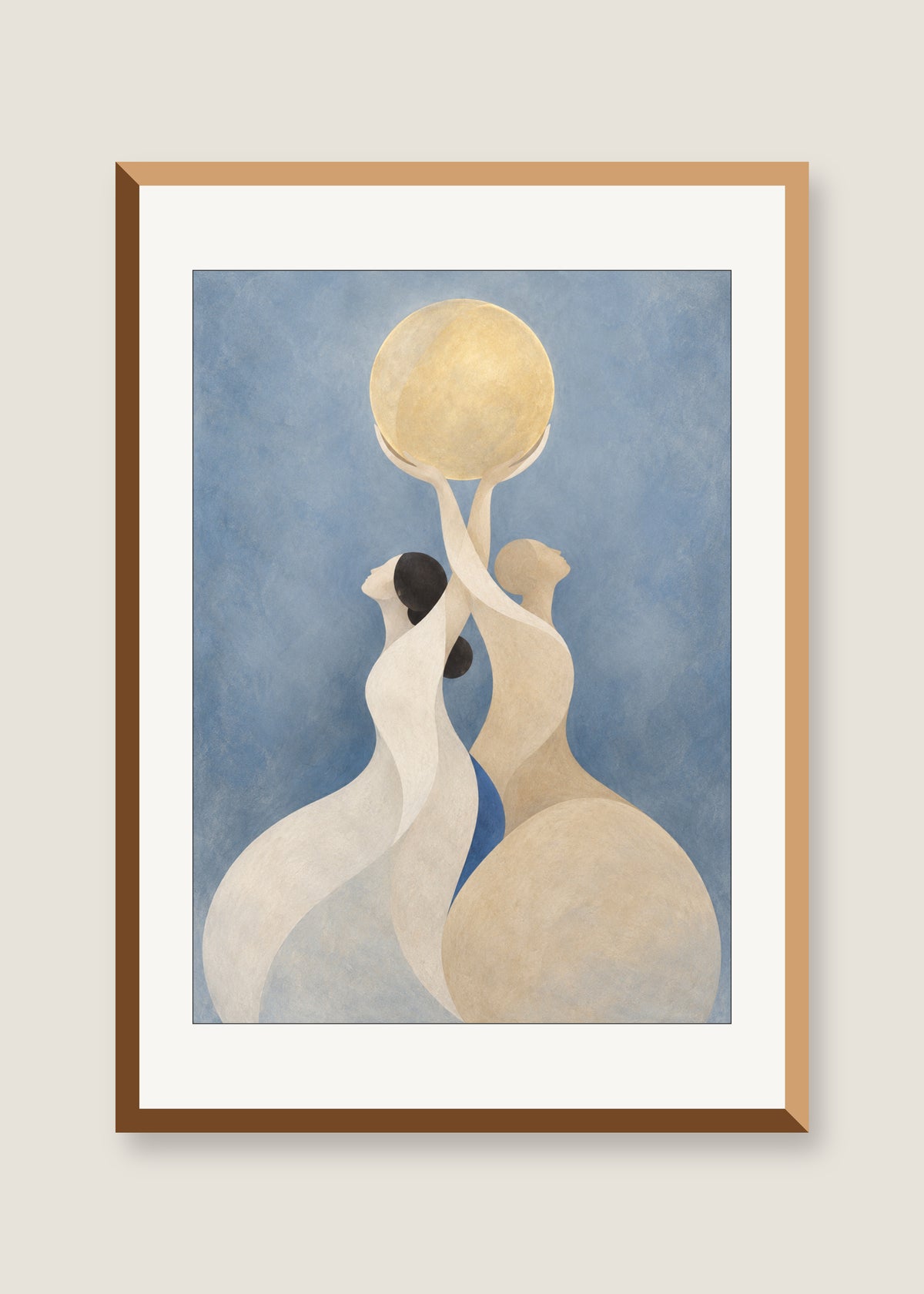 Holding the Light, White mat with natural oak frame