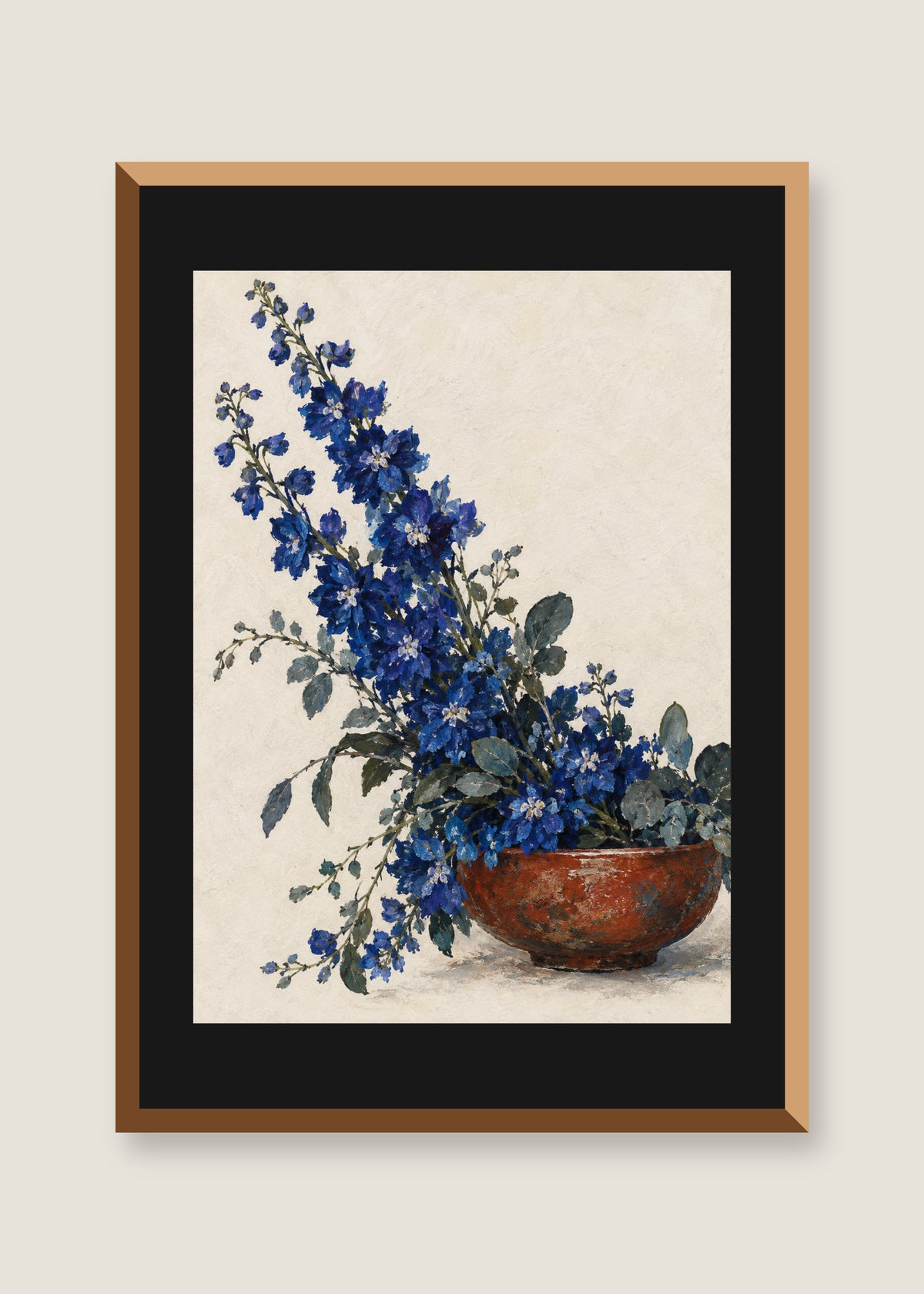 Indigo Cascade, Black mat with natural oak frame