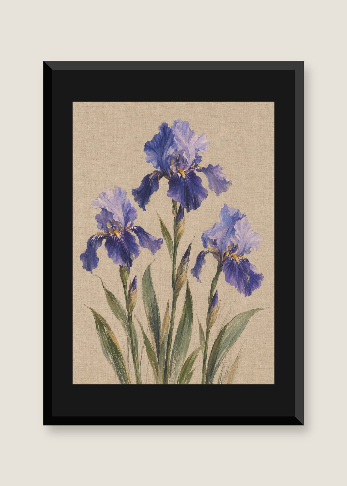 Iris on Linen, Black mat with black frame