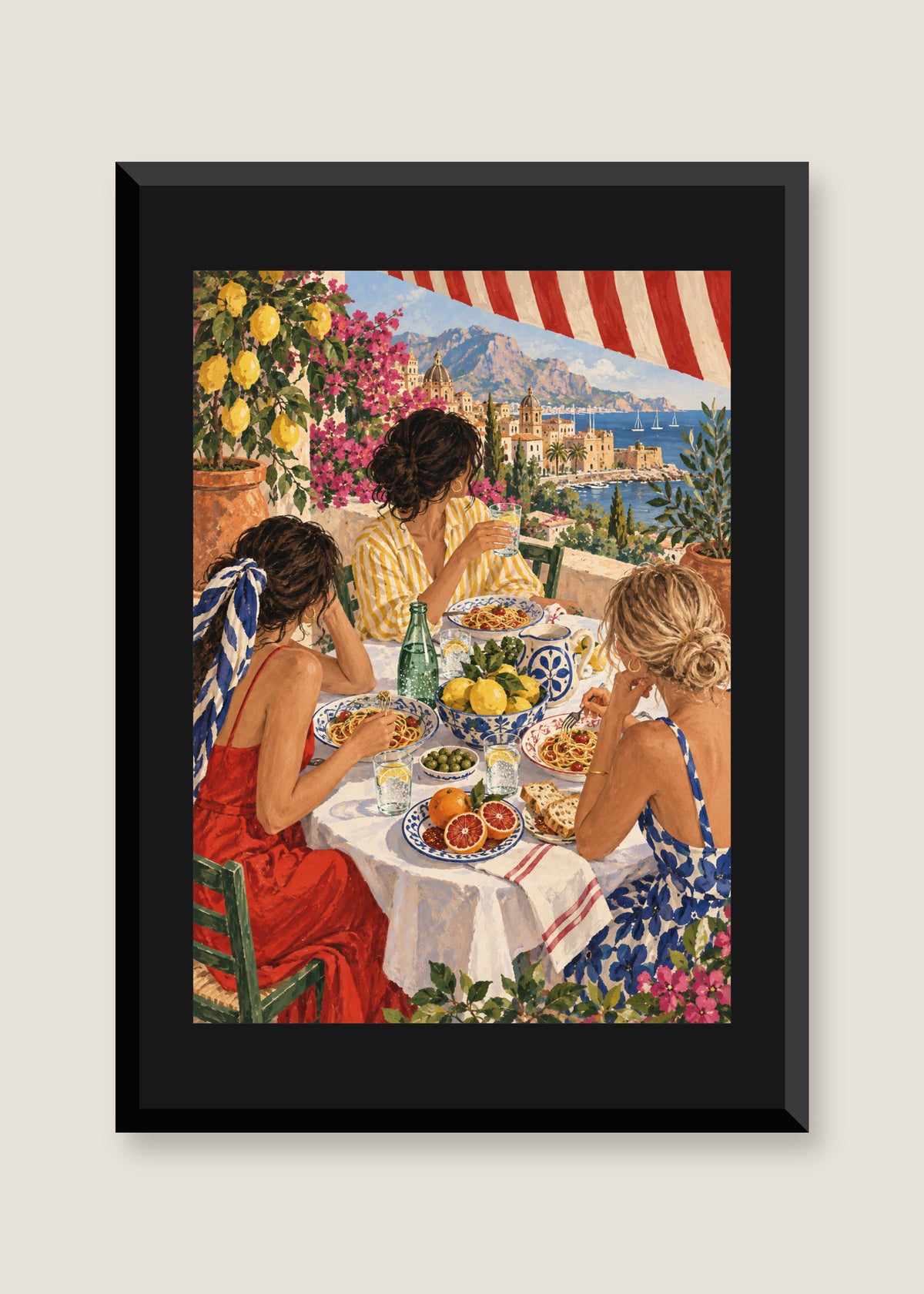 Late Lunch in Palermo, Black mat with black frame