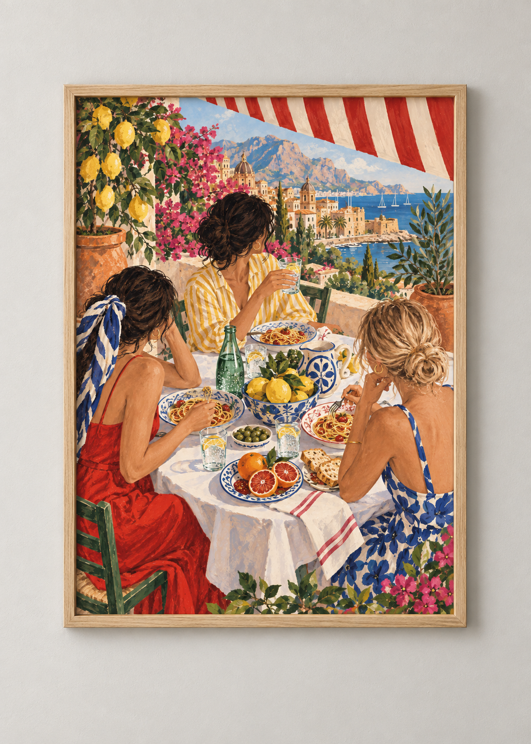 Late Lunch in Palermo framed natural oak 50 x 70 cm art print
