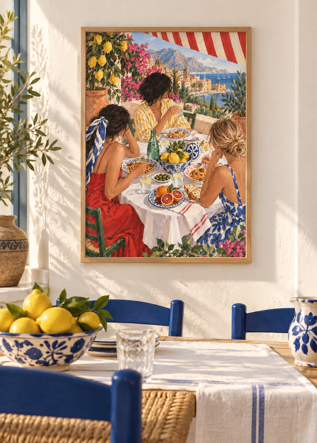 Late Lunch in Palermo framed art print in a styled interior
