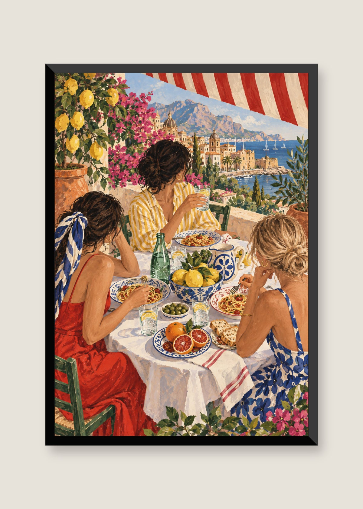 Late Lunch in Palermo, No mat with black frame