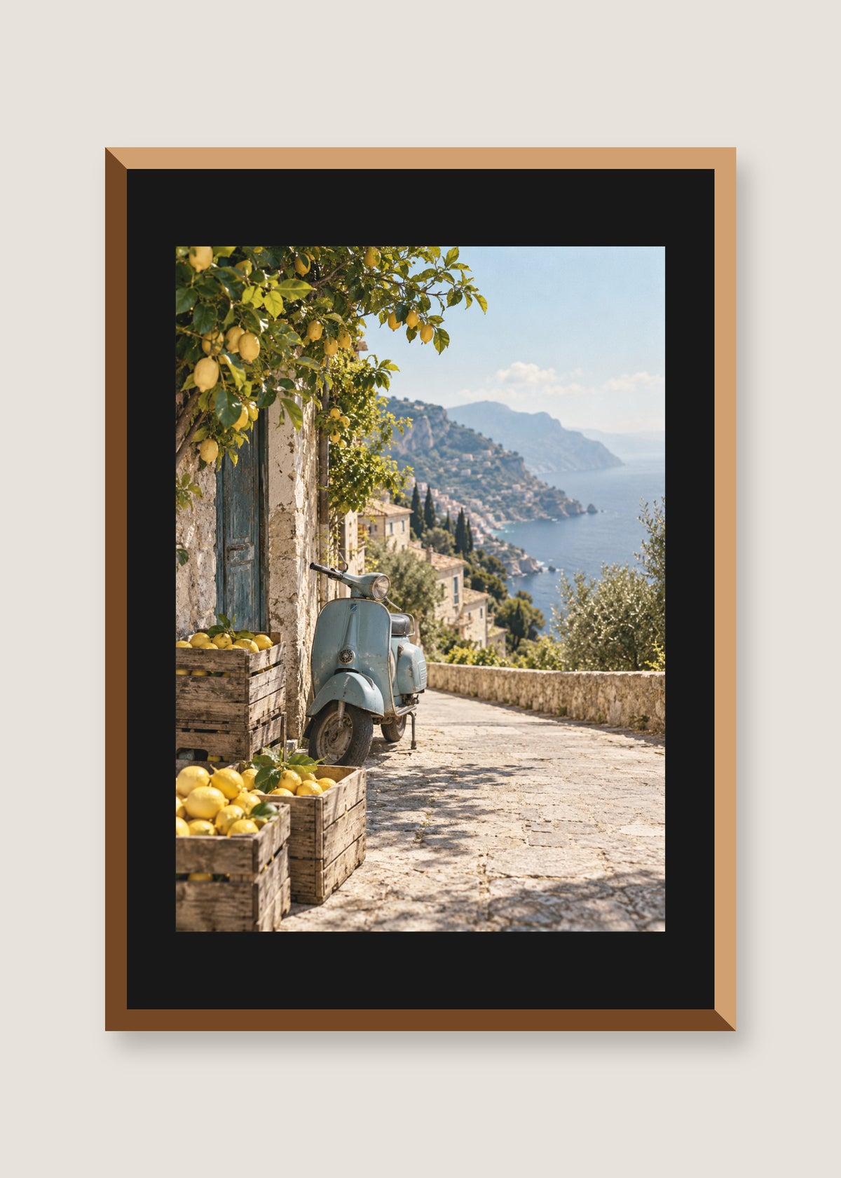 Lemon Road South, Black mat with natural oak frame