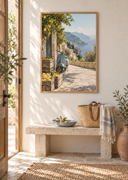 Lemon Road South, framed 50 by 70 centimetre art print styled in an interior
