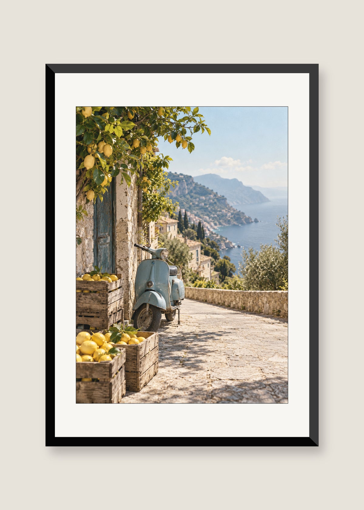 Lemon Road South, White mat with black frame
