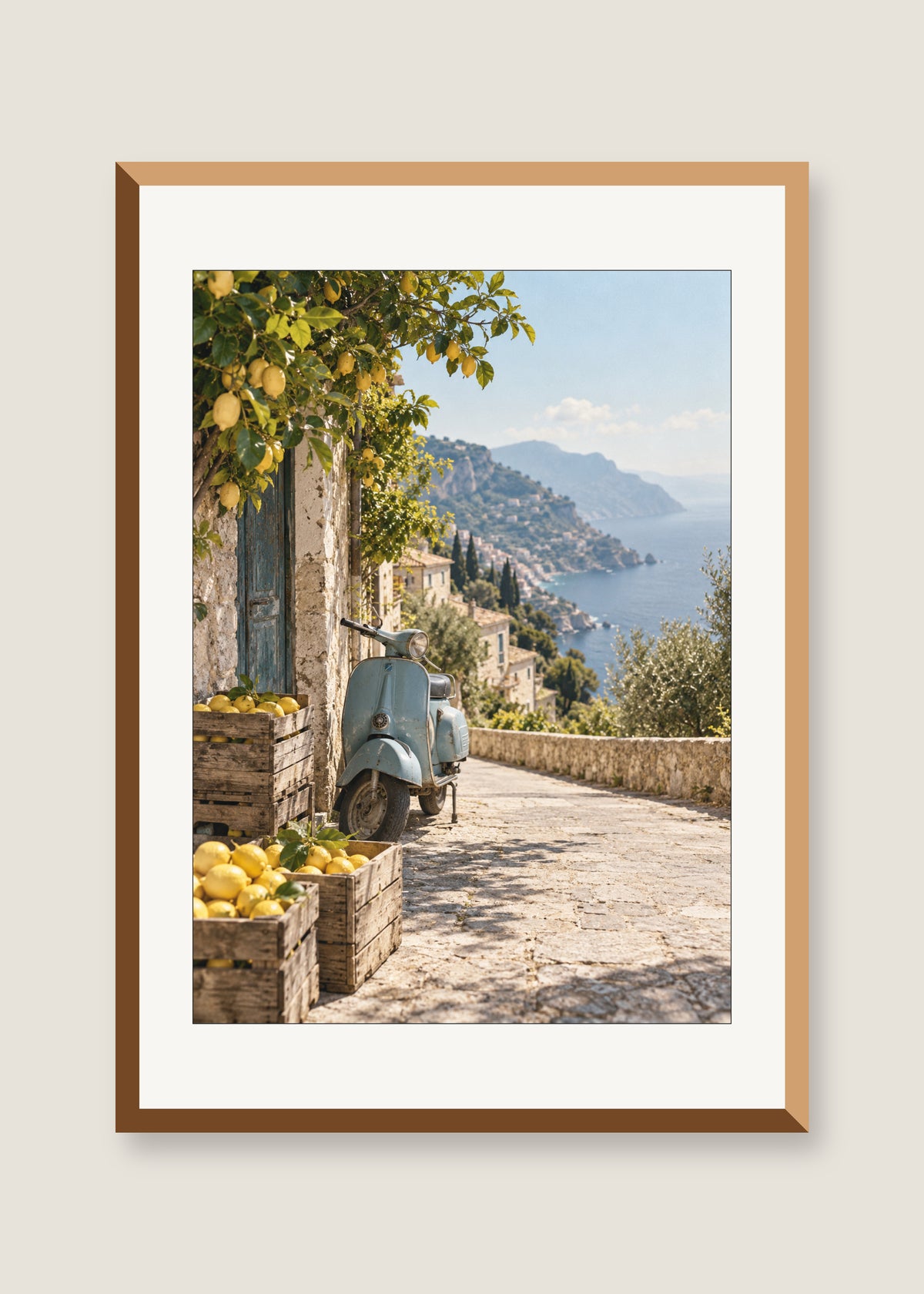Lemon Road South, White mat with natural oak frame