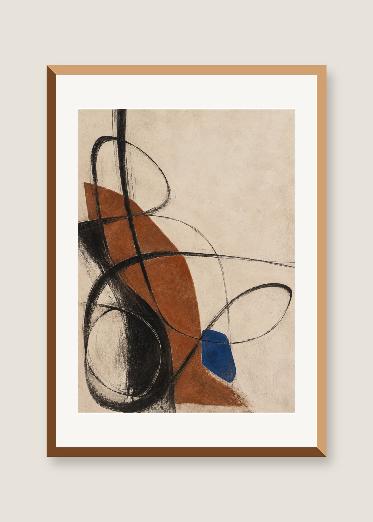 Linear Cadence No. 01, White mat with natural oak frame
