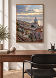 Lisbon Clearing, framed 50 by 70 centimetre art print styled in a modern interior