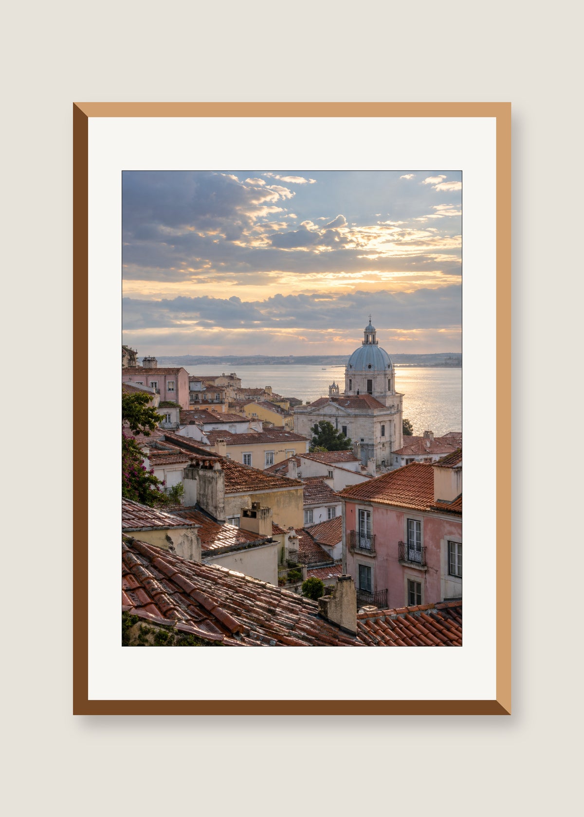 Lisbon Clearing, White mat with natural oak frame