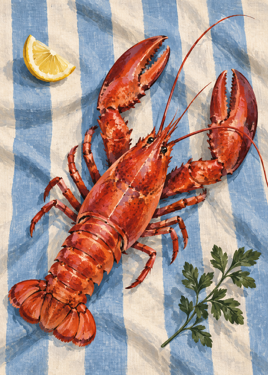 Lobster on Blue Linen overhead artwork-only poster