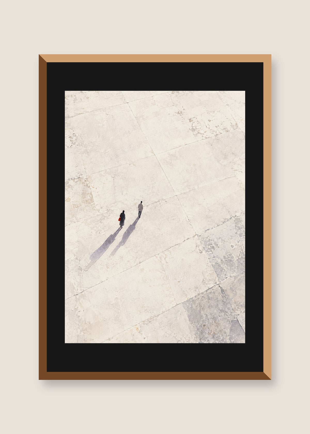 Long Shadows at Noon, Black mat with natural oak frame