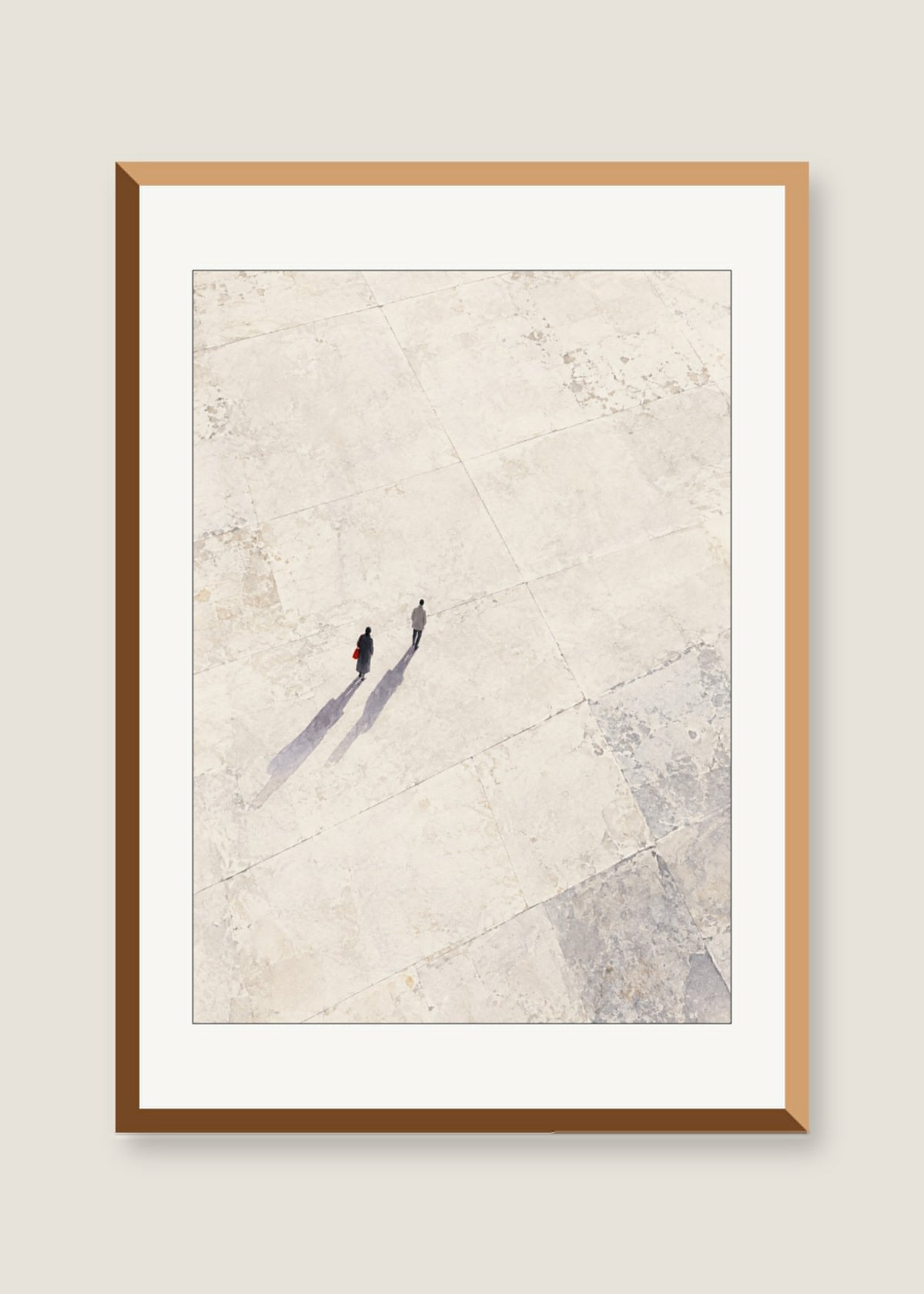 Long Shadows at Noon, White mat with natural oak frame