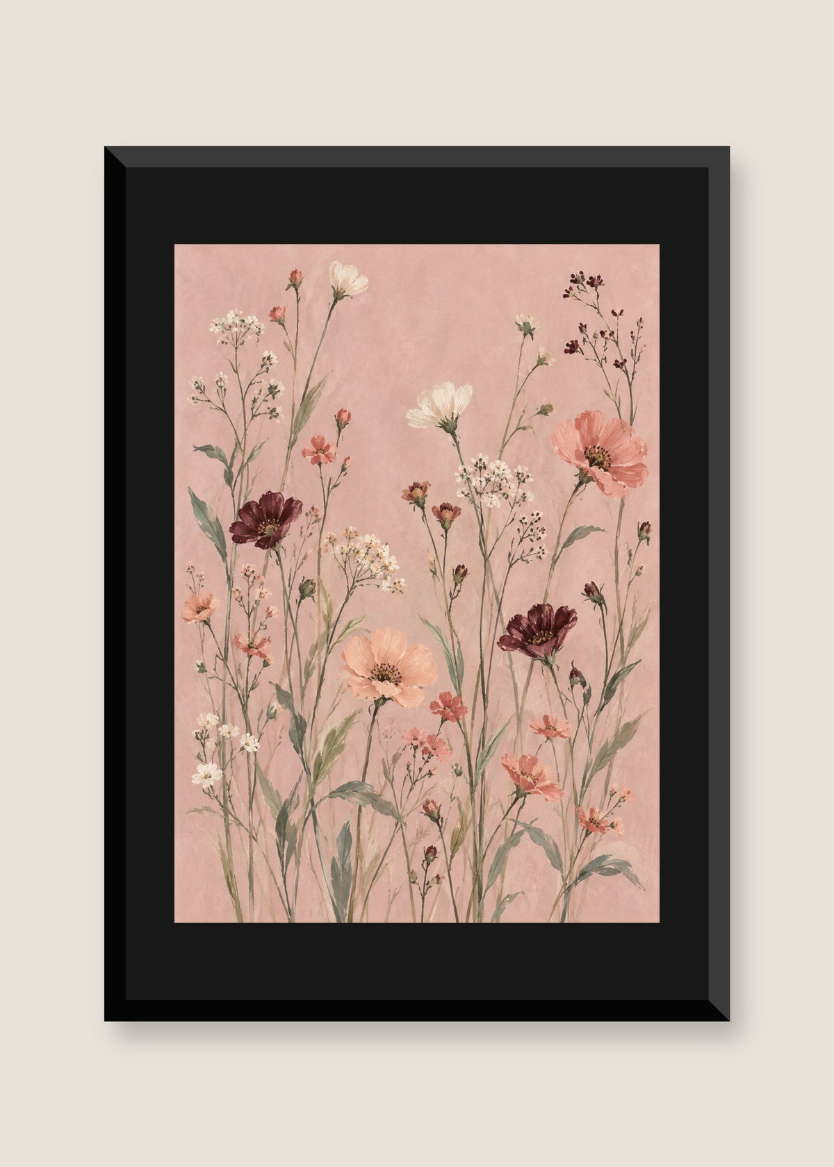 Meadow Veil in Blush, Black mat with black frame