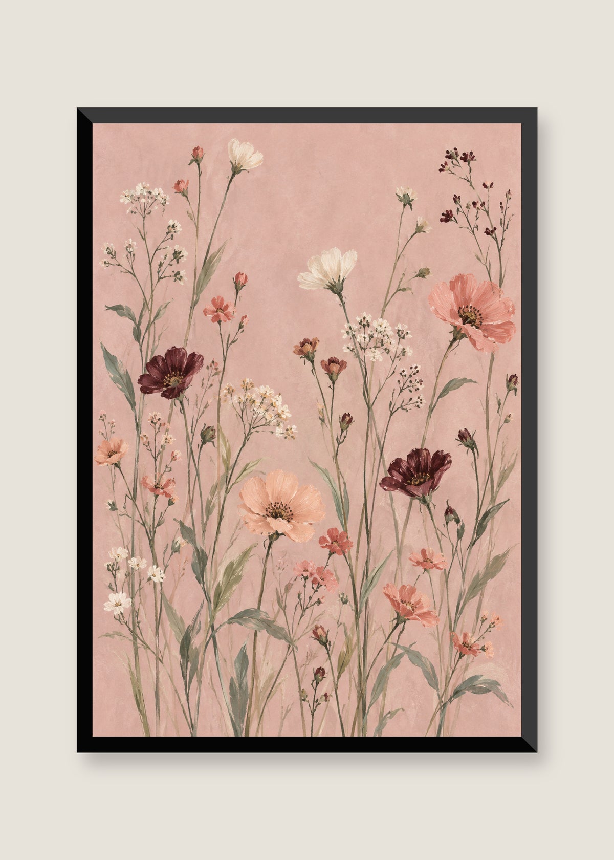Meadow Veil in Blush, No mat with black frame