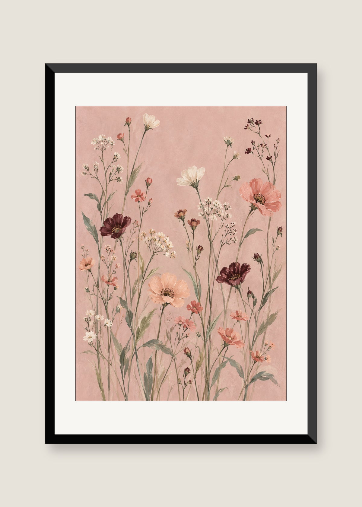 Meadow Veil in Blush, White mat with black frame