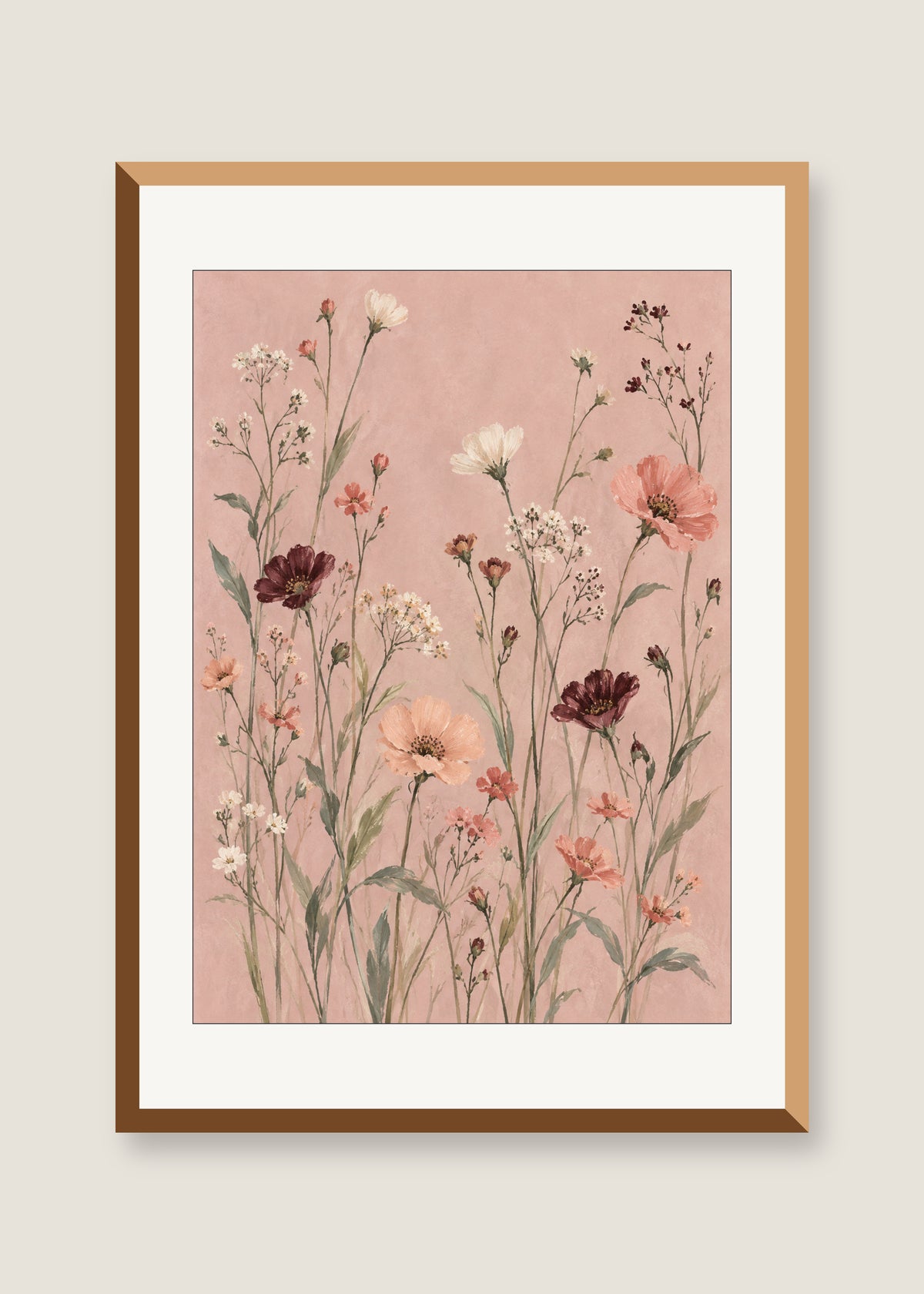 Meadow Veil in Blush, White mat with natural oak frame