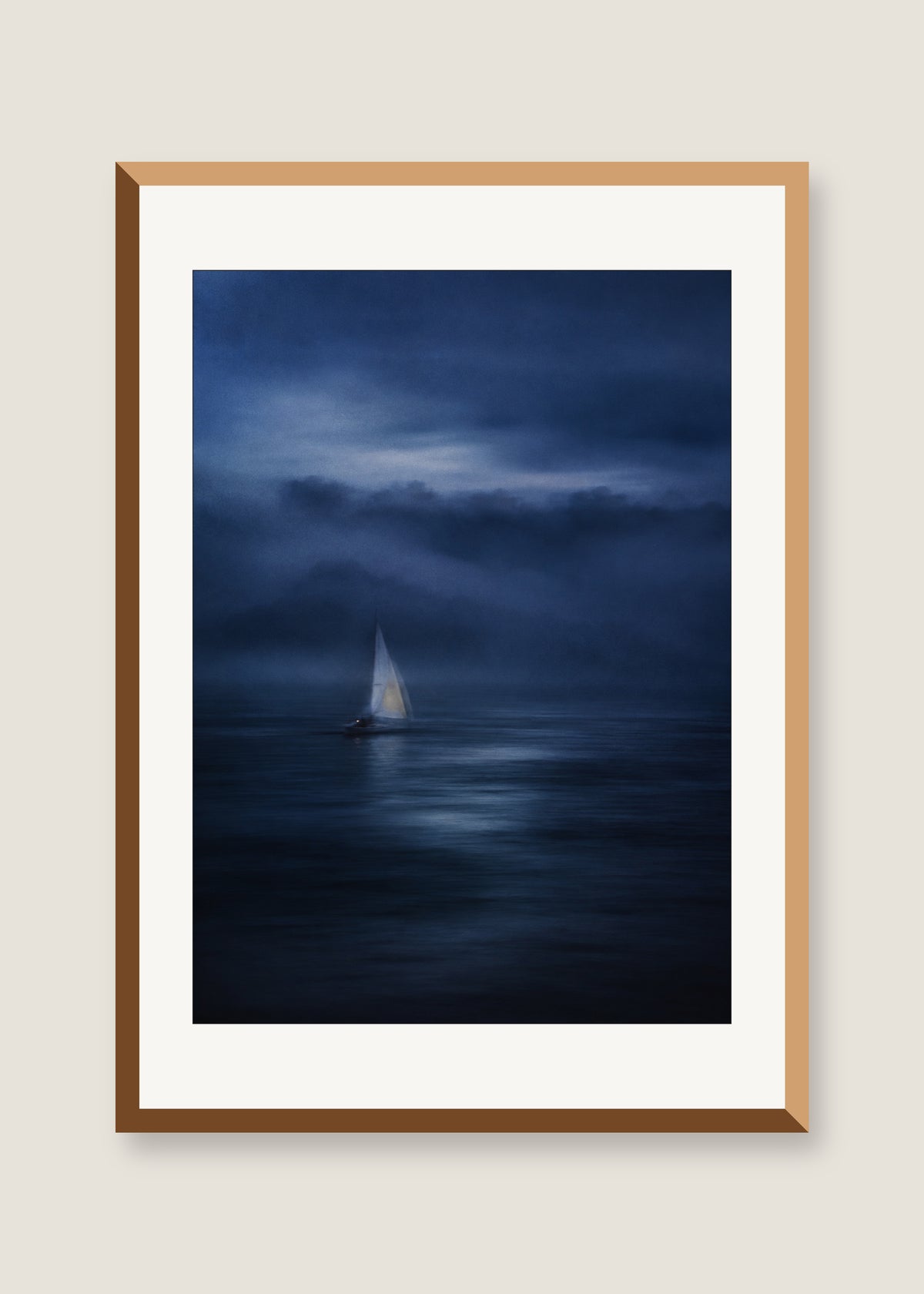 Midnight Passage, White mat with natural oak frame
