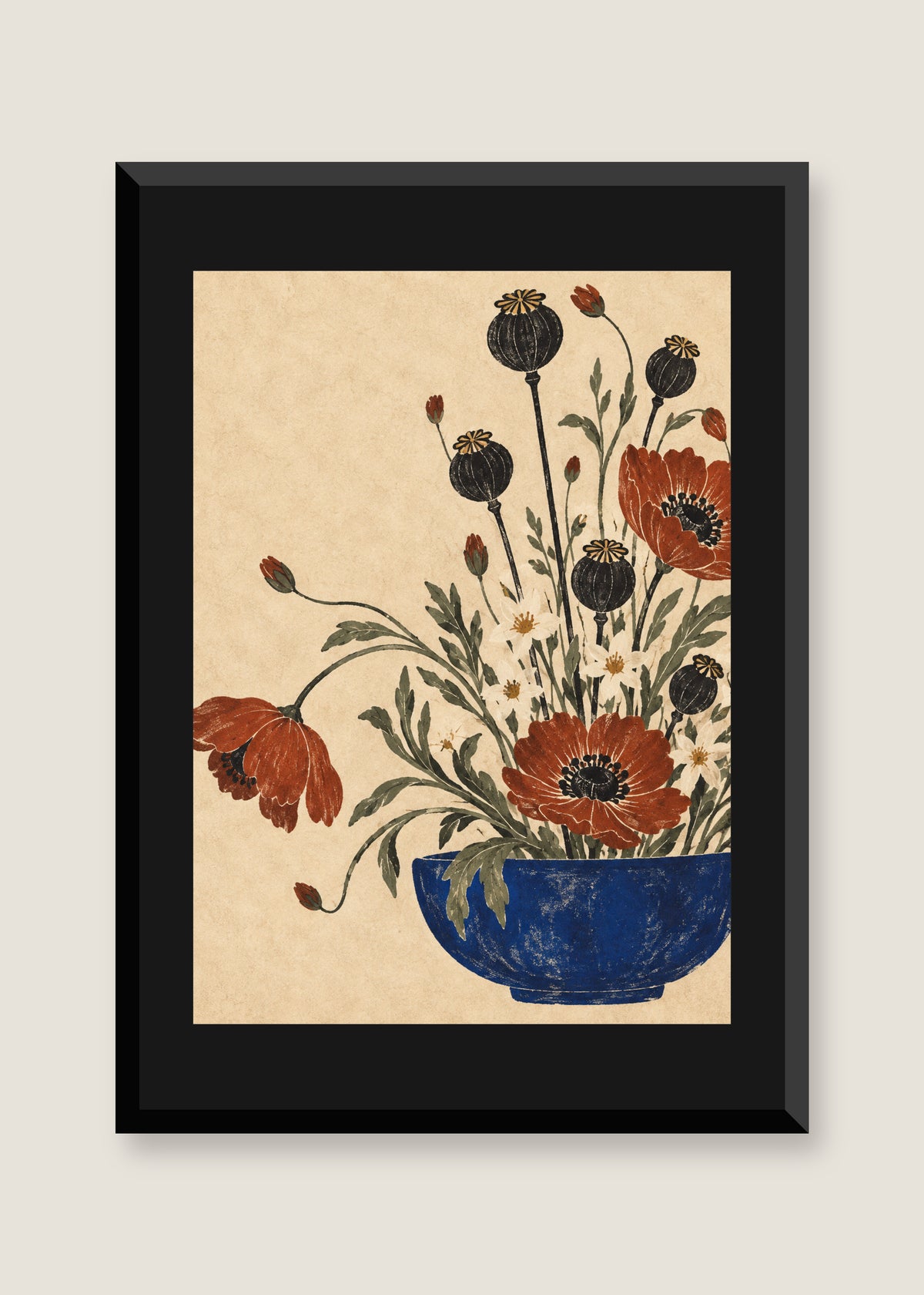 Moon Garden in Ochre, Black mat with black frame