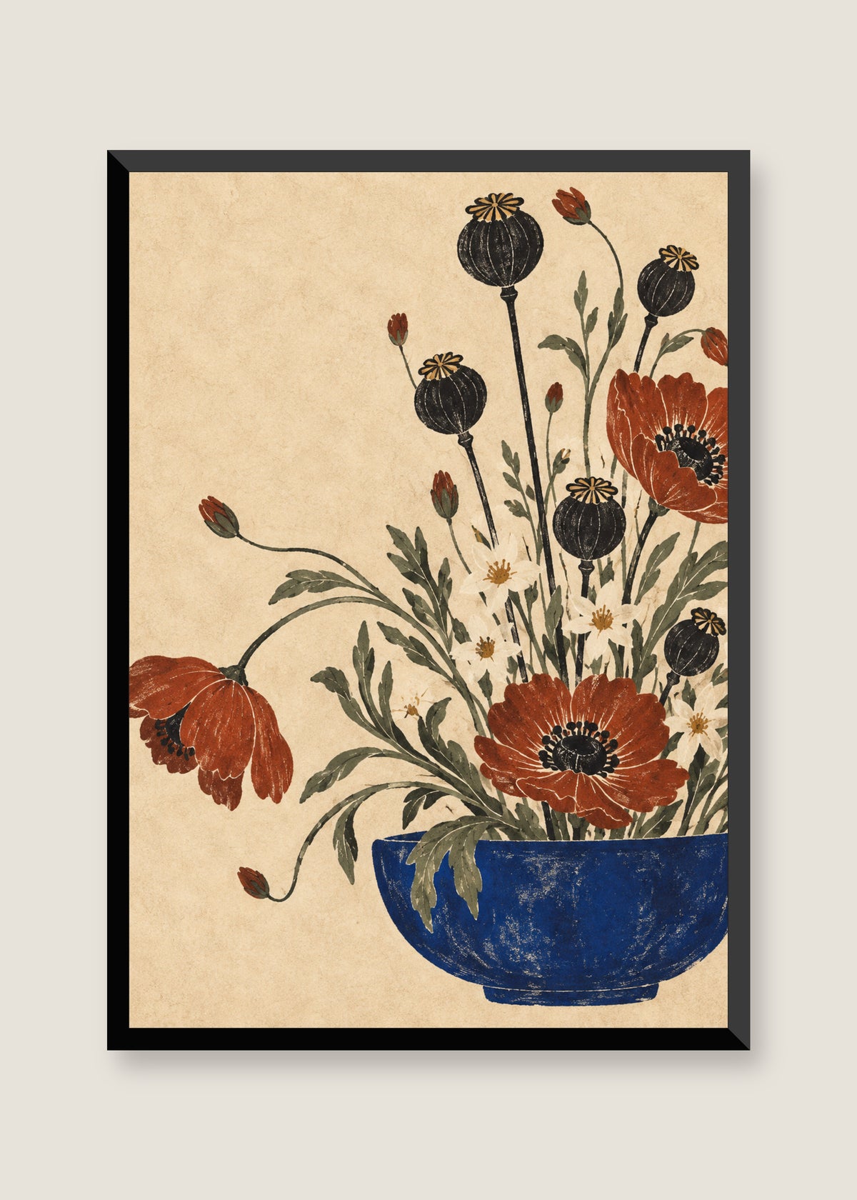 Moon Garden in Ochre, No mat with black frame