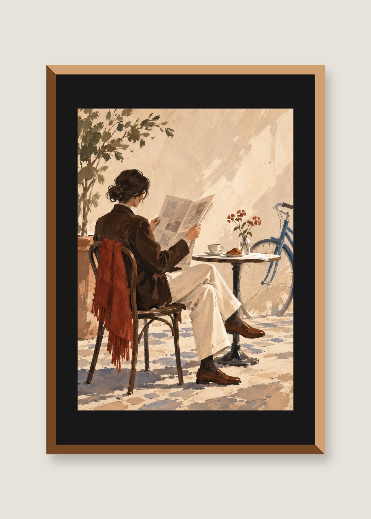 Morning Edition, Black mat with natural oak frame