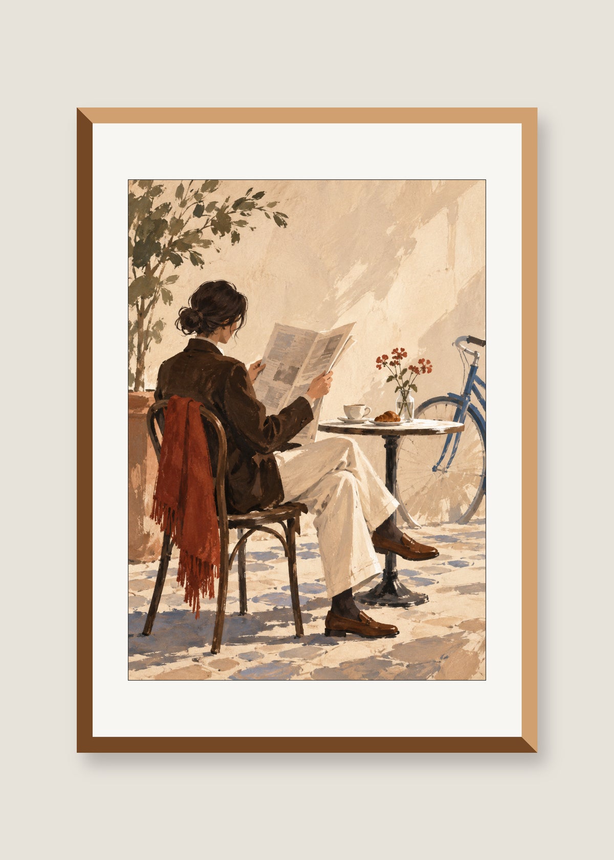 Morning Edition, White mat with natural oak frame