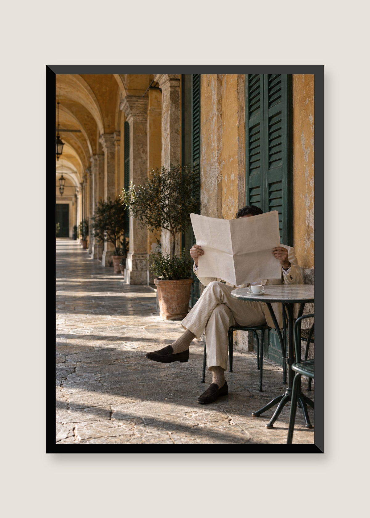 Morning Paper at Bar Luce, No mat with black frame
