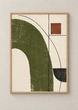 Moss Geometry, framed 50 by 70 centimetre abstract art print in natural wood