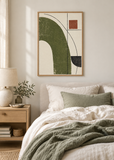 Moss Geometry, framed 50 by 70 centimetre abstract art print styled in an interior