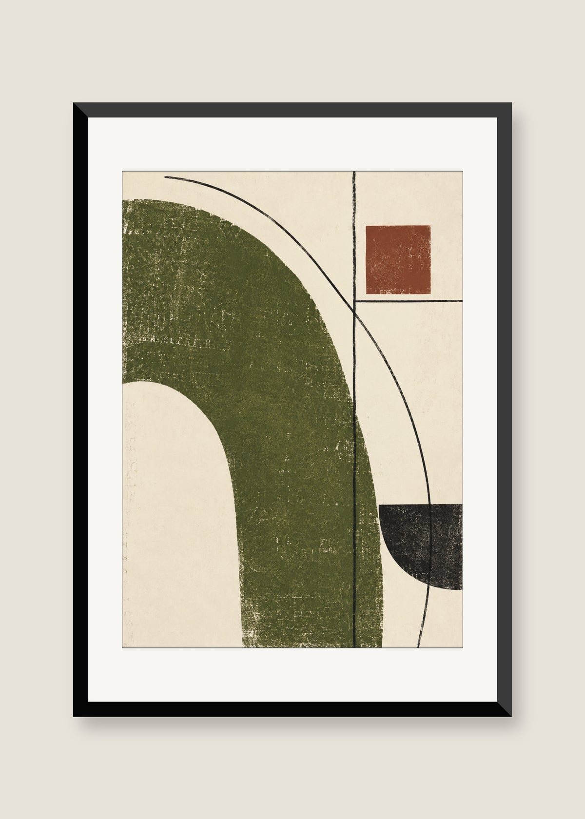 Moss Geometry, White mat with black frame