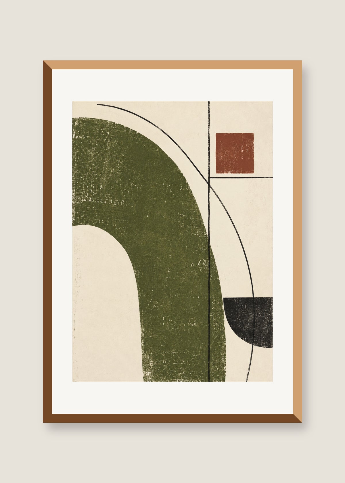 Moss Geometry, White mat with natural oak frame
