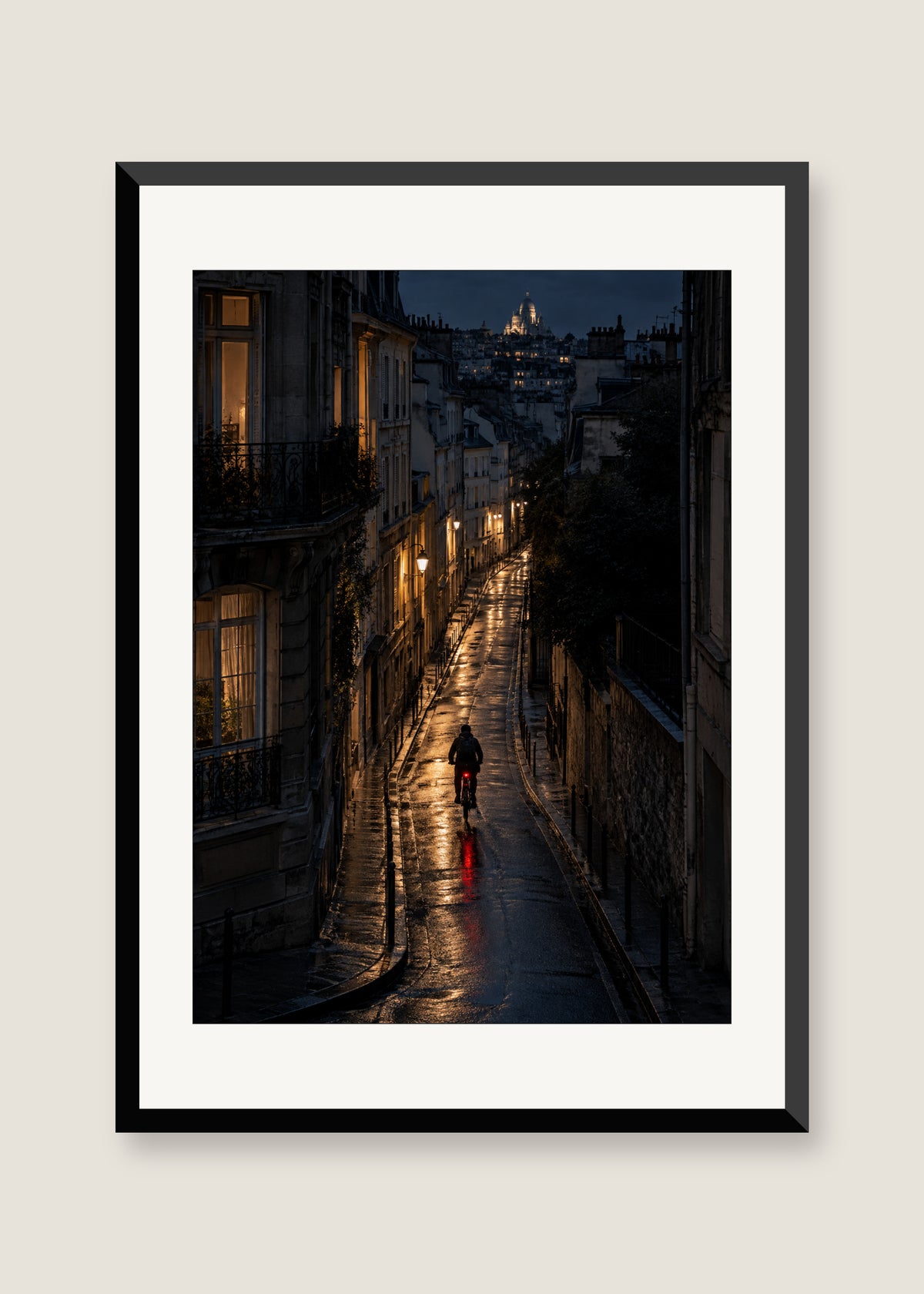 Night Bicycle, White mat with black frame