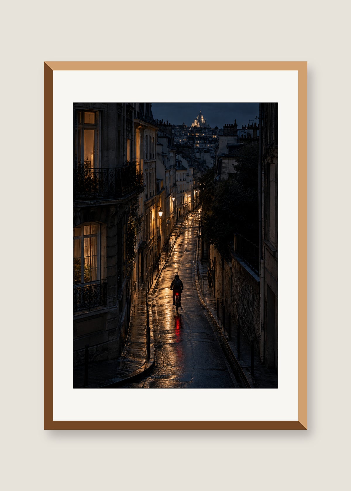 Night Bicycle, White mat with natural oak frame