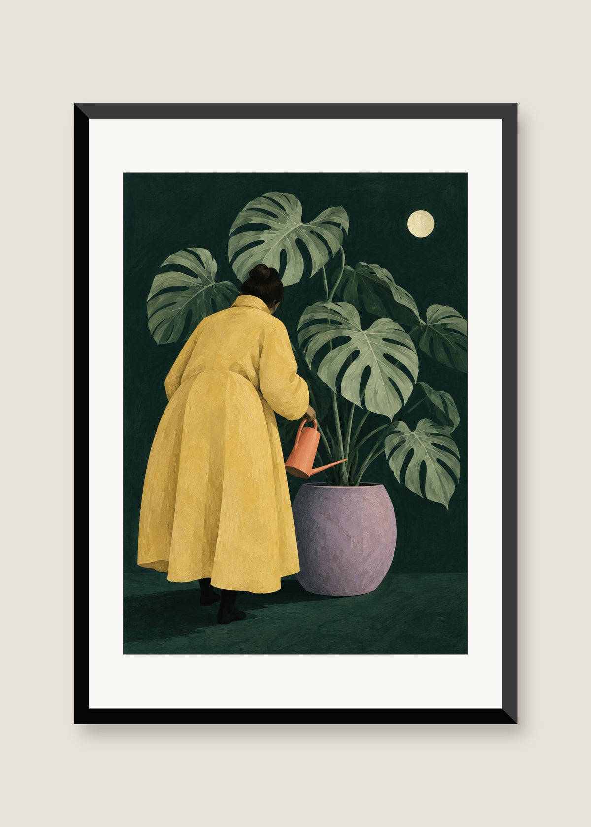 Night Gardener, White mat with black frame